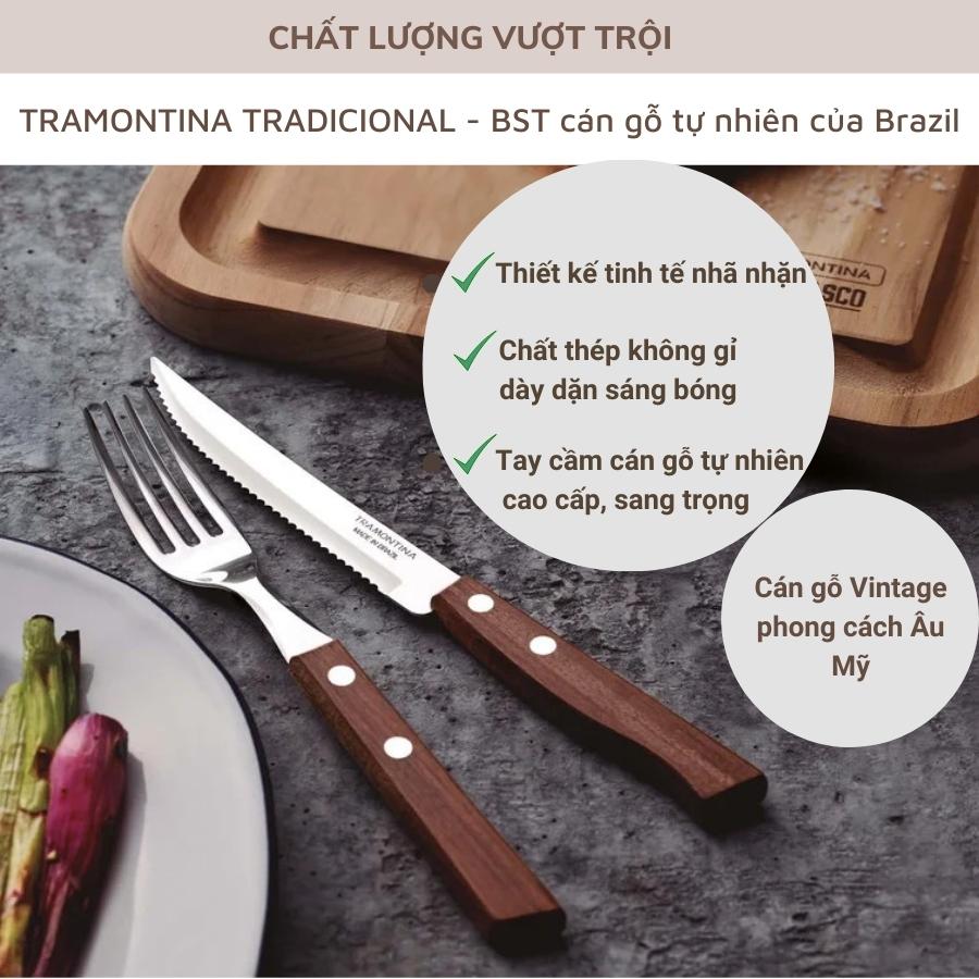 Bộ Dao Thìa Dĩa Bàn Ăn Tramontina Cán Gỗ Tự Nhiên 24 Món Thép Không Gỉ Nhập Khẩu Brazil