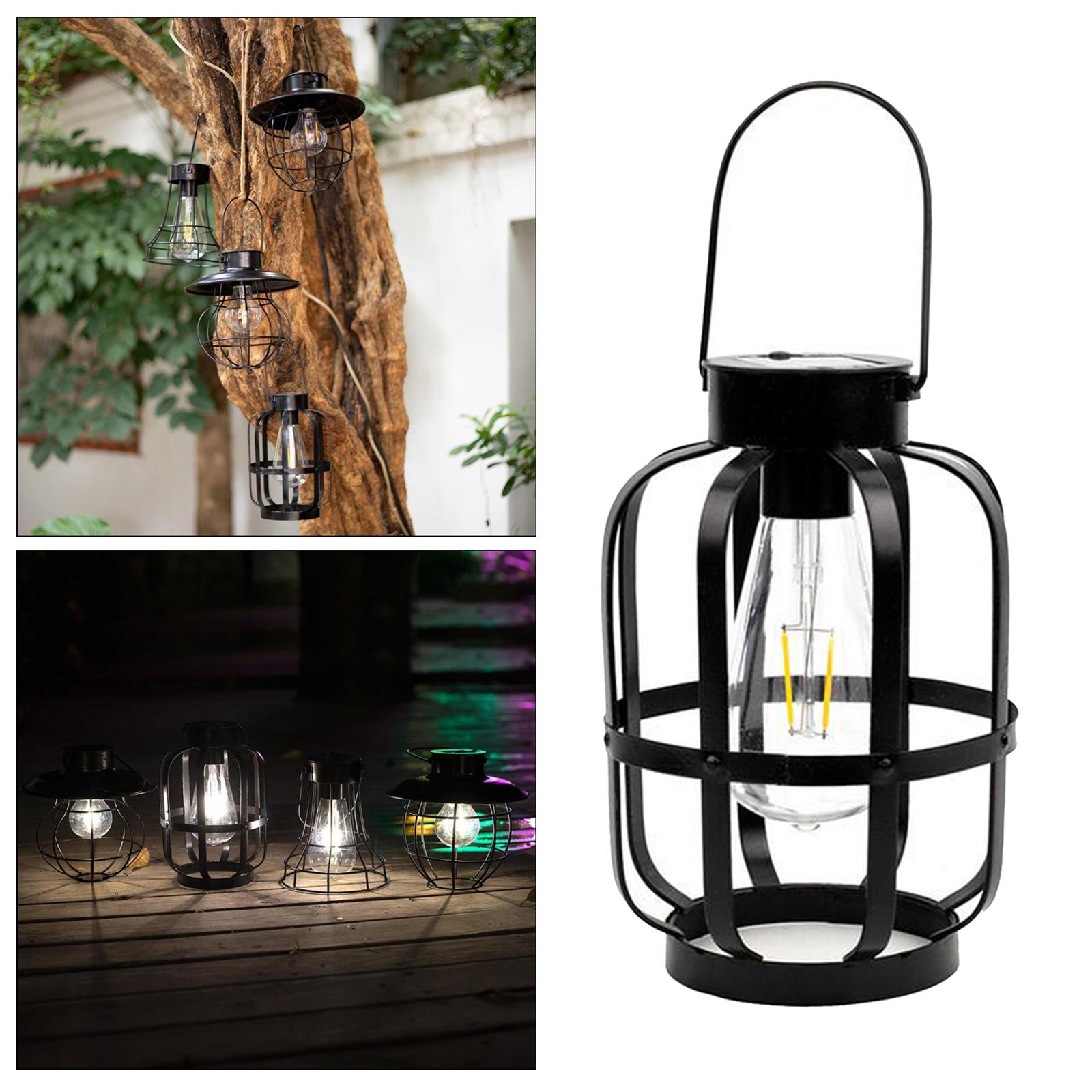 Hanging Solar Lights Lantern Lamp with Hook Ring, Metal Waterproof Bulb Lights for Garden Outdoor Pathway