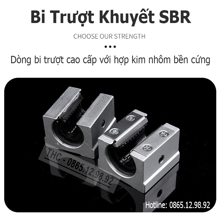 Thanh Ray Trượt Tròn Có Đế Phi 20mm (1 Thanh Ray SBR20 + 2 Con Trượt SBR20UU) Ty Thép Chống Rỉ Dẫn Hướng Chính Xác