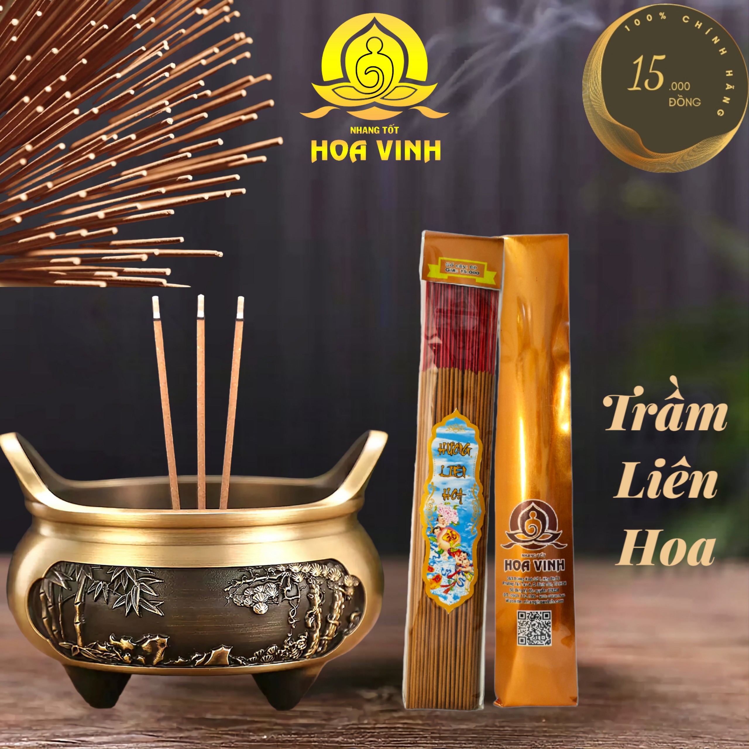 NHANG HOA VINH CHÍNH HÃNG - TRẦM LIÊN HOA 80 CÂY - MÀU CAM ĐẤT 15K - 4 TẤC