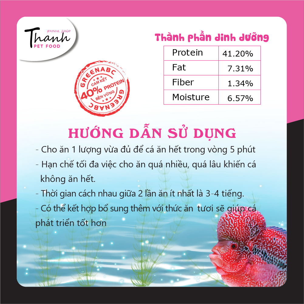 Thức ăn Cá La Hán nhãn GREENABC – Độ đạm 40% giúp kích bung đầu to, châu sáng, vảy rực rỡ, tăng trưởng nhanh – Hộp 350g