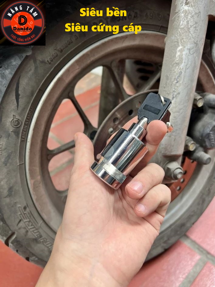 Khóa thép phanh đĩa xe máy chống trộm, khoá phanh đĩa chất liệu 100% thép nguyên khối cho moto, xe máy, xe đạp D Danido