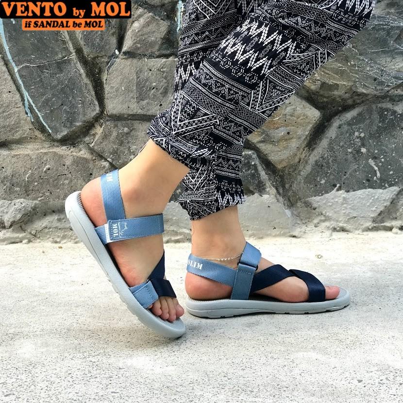 Giày sandal unisex nam nữ quai chéo vải dù đế mõng Slim có quai hậu cố định hiệu MOL mang đi học du lịch MS1166XD