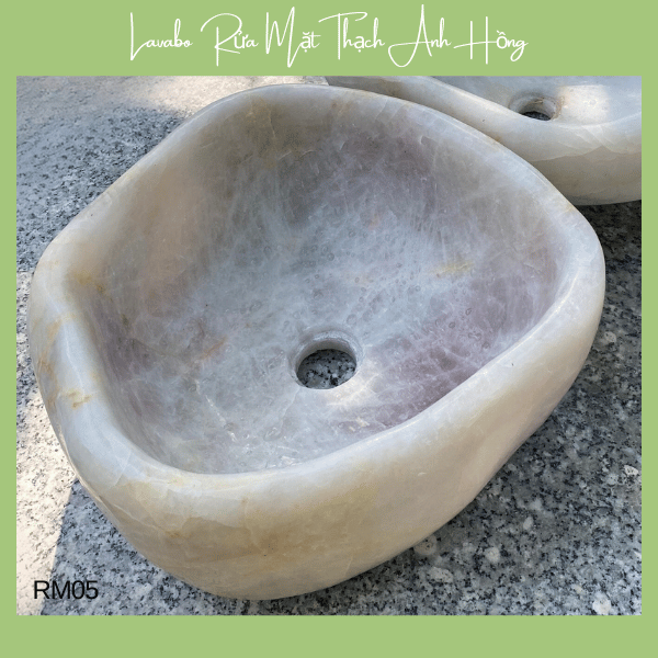 Lavabo rửa mặt thạch anh hồng NHASAN RM05 nặng 16.5kg, kích thước (35 x 34 x 15 cm)
