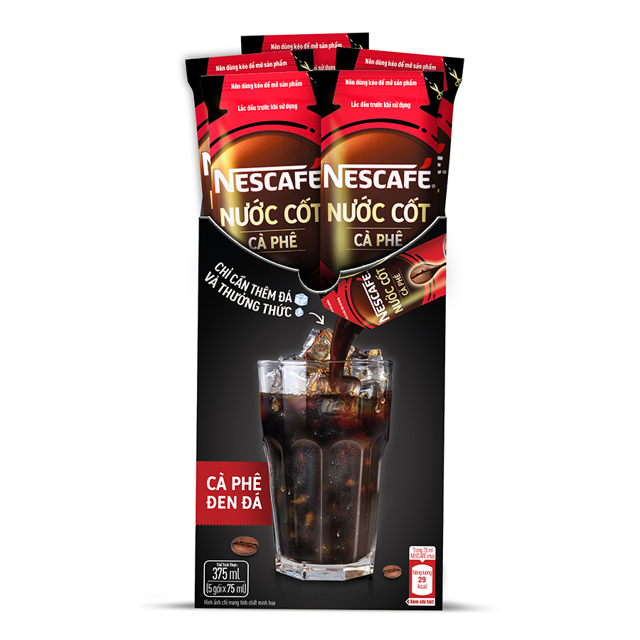 [TẶNG LY NHỰA NESCAFÉ MÀU NGẪU NHIÊN] Nước cốt cà phê NESCAFÉ - CÀ PHÊ ĐEN ĐÁ (hộp 5 gói x 75ml)