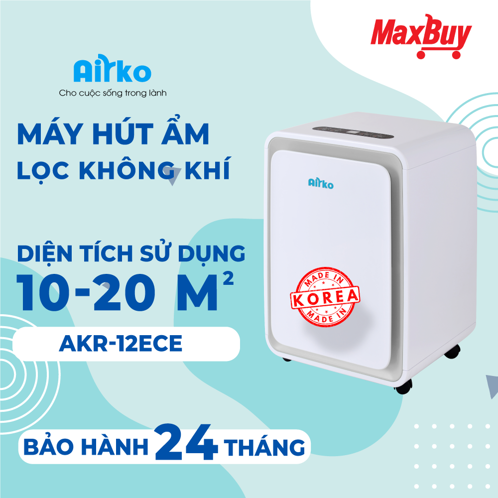 Máy hút ẩm và lọc không khí chĩnh hãng AIRKO AKR-12ECE - 12L/ngày (40m2)/ Hút ẩm nhanh/ Bộ lọc carbon hoạt tính