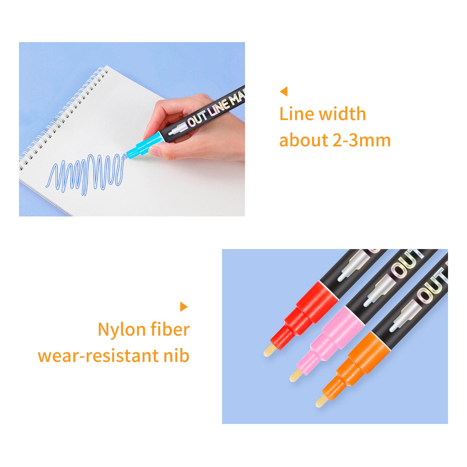 12 Colors Metallic Markers Outline Paint Pens 2-3mm Line DIY Scrapbooking for Black Paper Photo Album CD Surface Stone