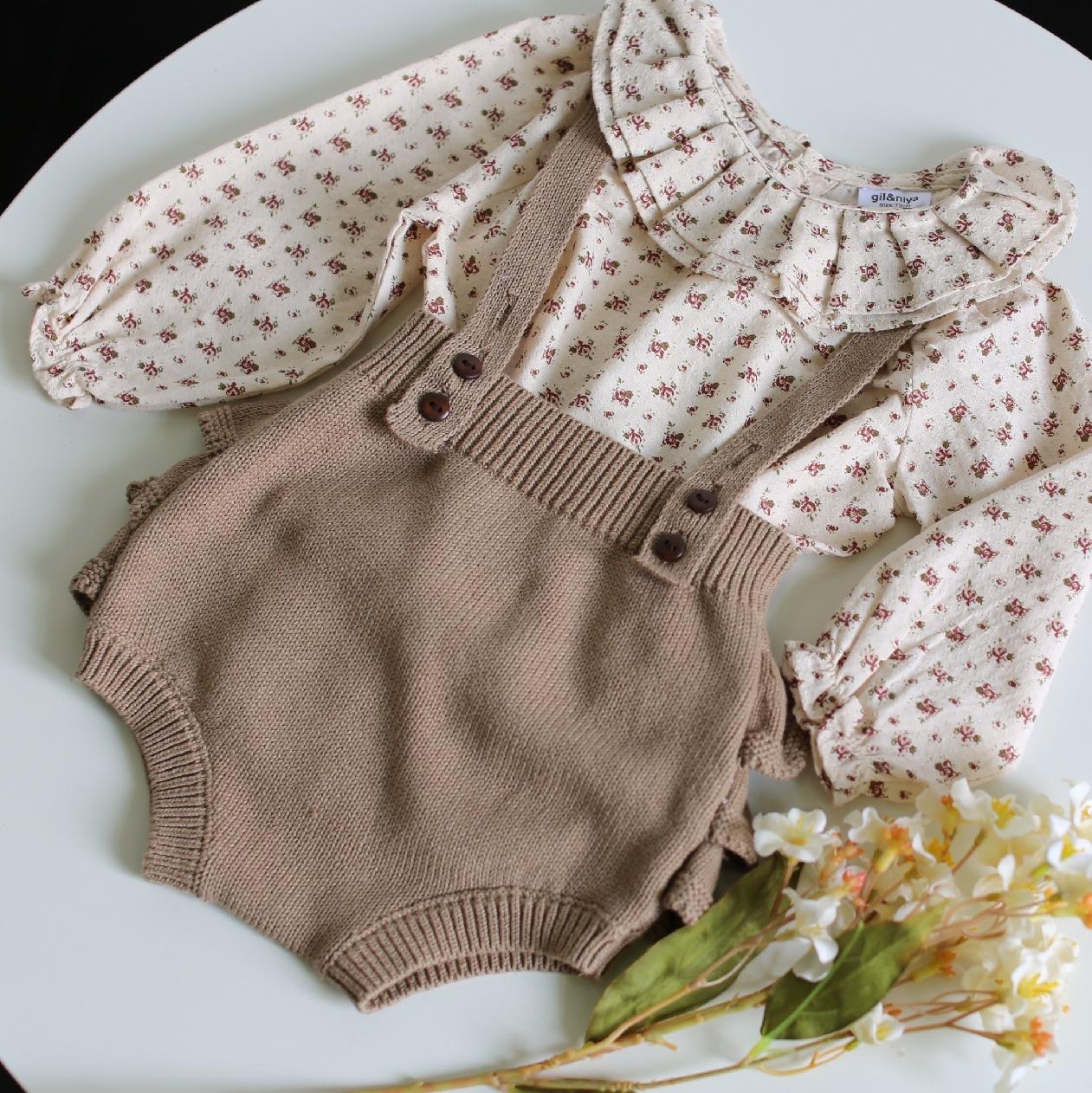 Bé Sơ Sinh Trang Phục Kintted Bodysuits Cho Quần Áo Bé Gái Xù Sóng Áo Liền Quần Sơ Sinh Bé Gái Đan Cotton Jumpsuit