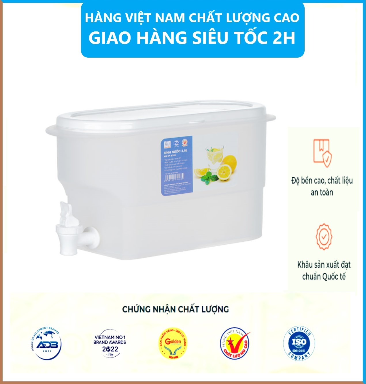 Bình Đựng Nước Có Vòi 3,5L Việt Nhật Để Trong Tủ Lạnh Tiện Lợi Đa Năng - Bình Đựng Nước Chất Liệu Nhựa PP Nguyên Sinh Sản Xuất Theo Tiêu Chuẩn Nhật Bản An Toàn Cho Người Dùng - Hàng Việt Nam