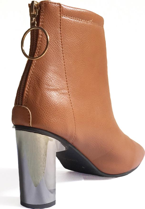 Giày Bốt Nữ Da Bò Khóa Sau Gót Bóng Cao 7cm