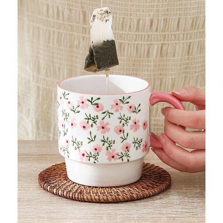 Cốc sứ uống trà, cốc cafe 400ml in hình hoa dễ thương