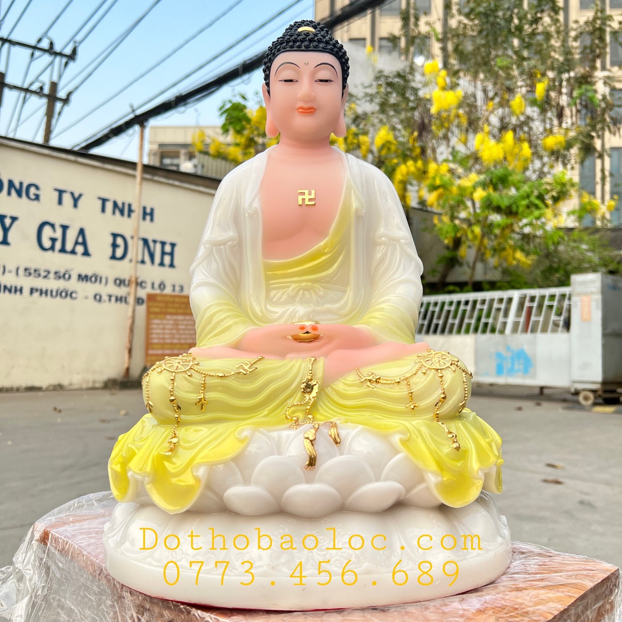 Tượng Phật Bổn Sư Thích Ca Mâu Ni bằng đá nhập khẩu cao cấp cao 40cm – Màu trắng