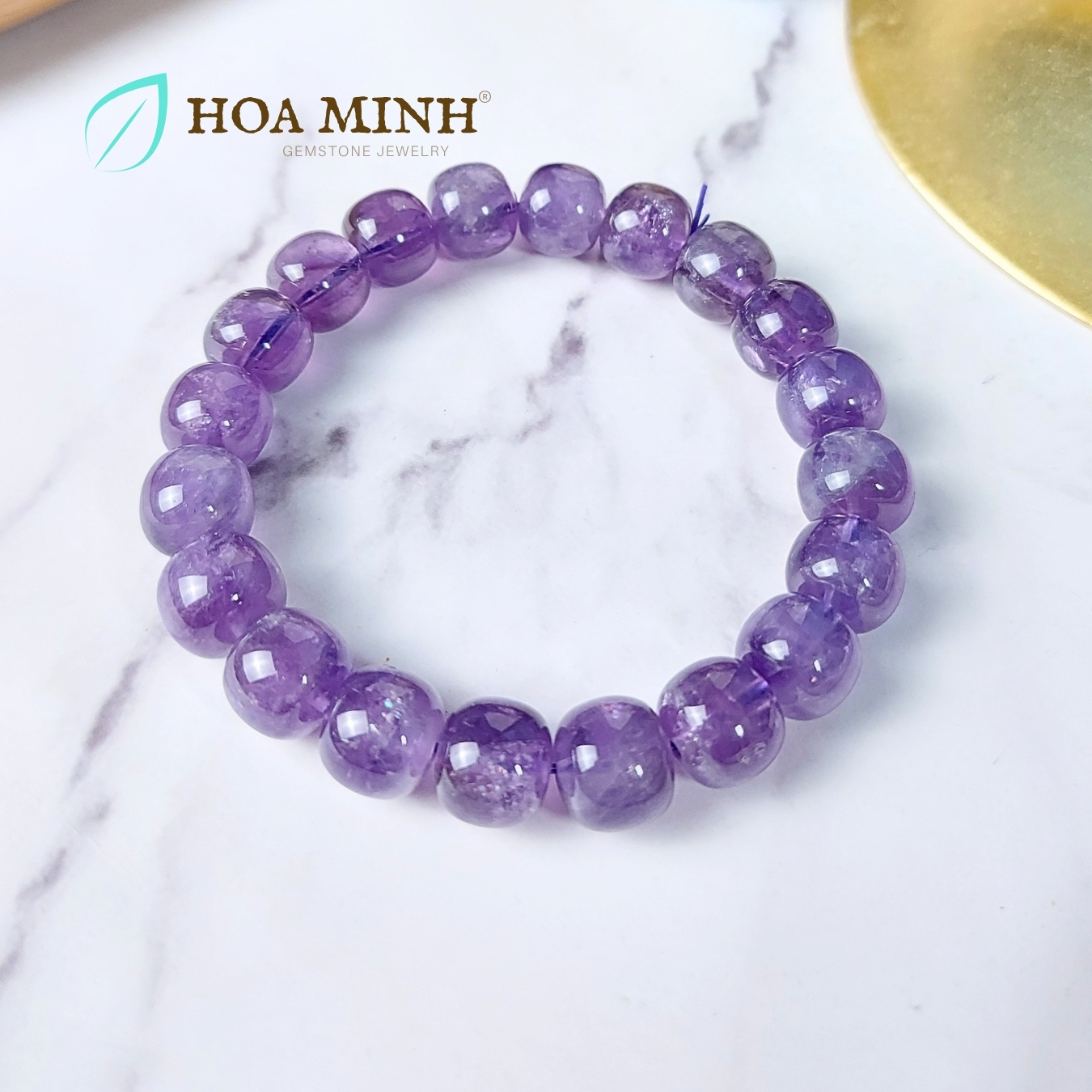 Vòng tay đá Thạch Anh Tím Amethyst tự nhiên hạt vuông bo tròn size 11 li phong cách cổ điển, hoàng gia