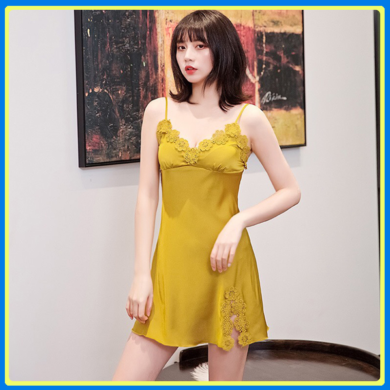 Váy ngủ hai dây lụa satin cao cấp Q124 - Đầm ngủ sexy - Váy hai dây gợi cảm - Đồ ngủ nữ