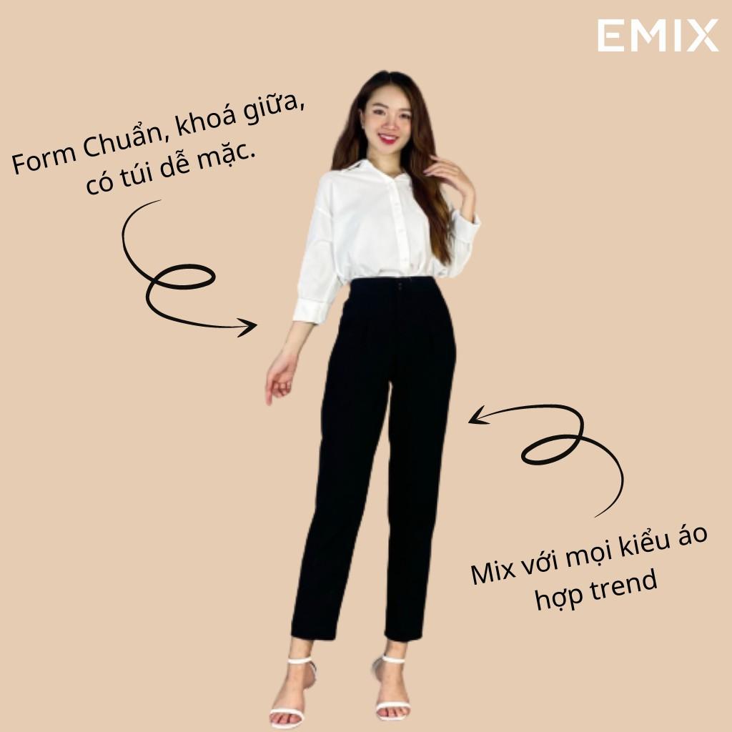 Quần tây nữ dáng baggy 2 cúc EMIX (3 màu), công sở, lưng chun, cạp to, chất tuyết mưa ít giãn, mềm mịn