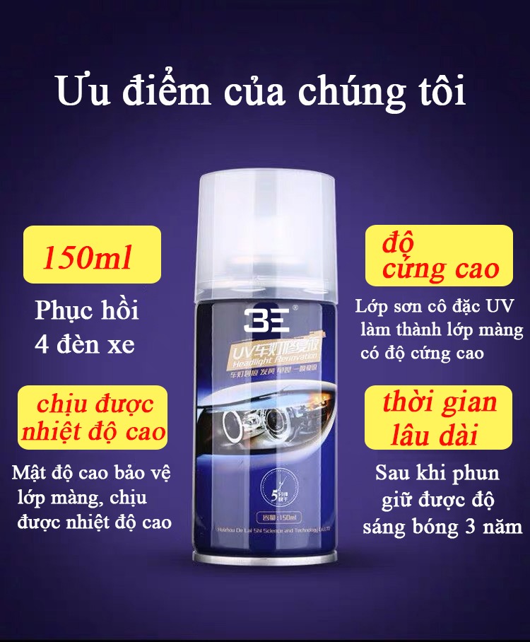 Bình Xịt Đánh Bóng Và Phục Hồi Đèn Pha Ôtô HongNghi 200ml, Phục Hồi Nguyên Trạng Trong Suốt, Vệ Sinh, Dưỡng Sáng Đèn Pha