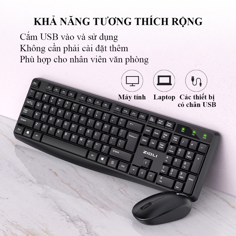 Bộ bàn phím chuột không dây wireless USB 2.4GHz KM60 gõ êm nhẹ không gây tiếng ồn giá rẻ dùng cho văn phòng, sinh viên