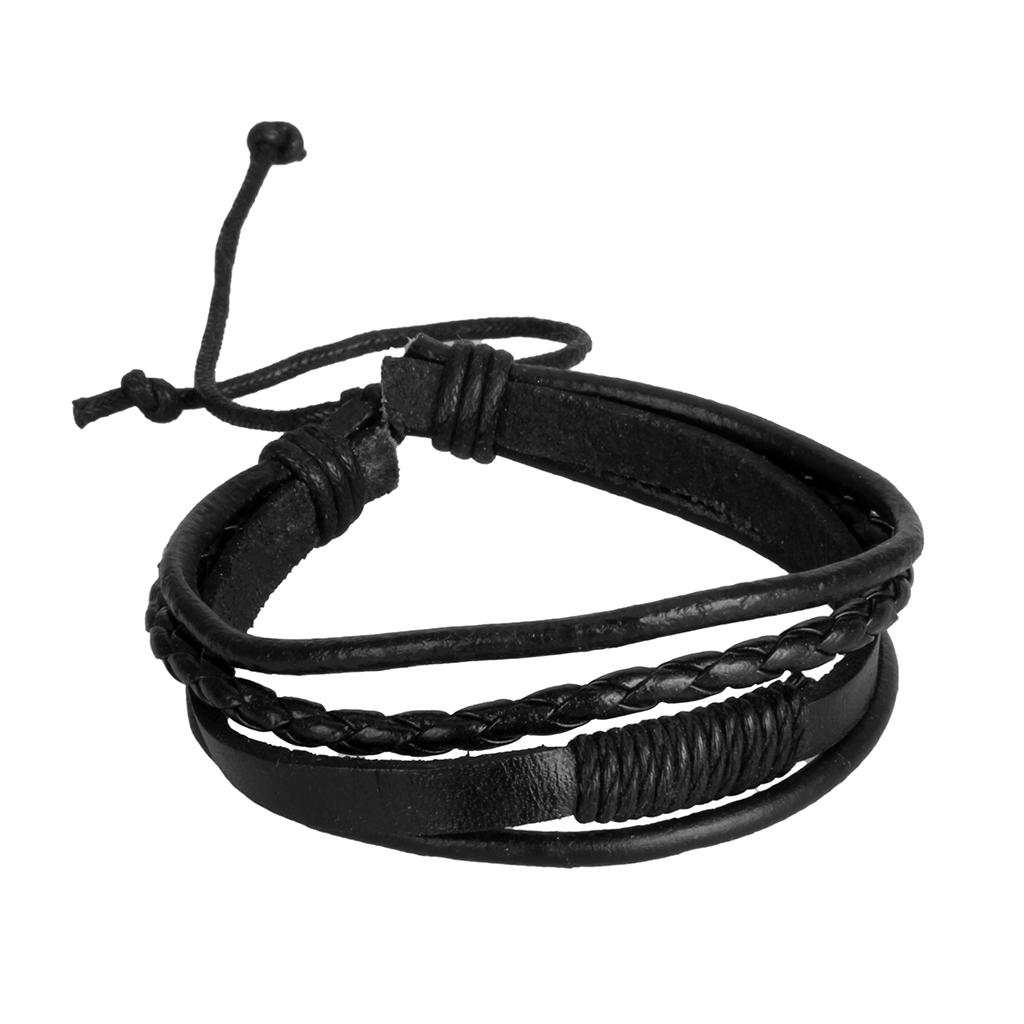Punk Rock Men Women Multi Strand String Pull Tie Bracelet Braided PU Leather Braided Wax Cord