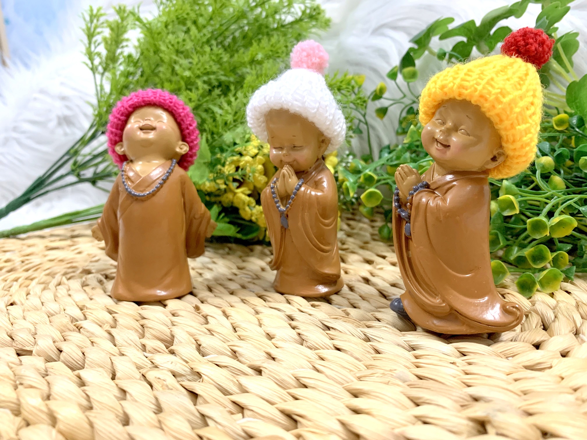 Bộ 3 Chú Tiểu Ấn Độ Hoan Hỉ Chuỗi Hạt Nón Len