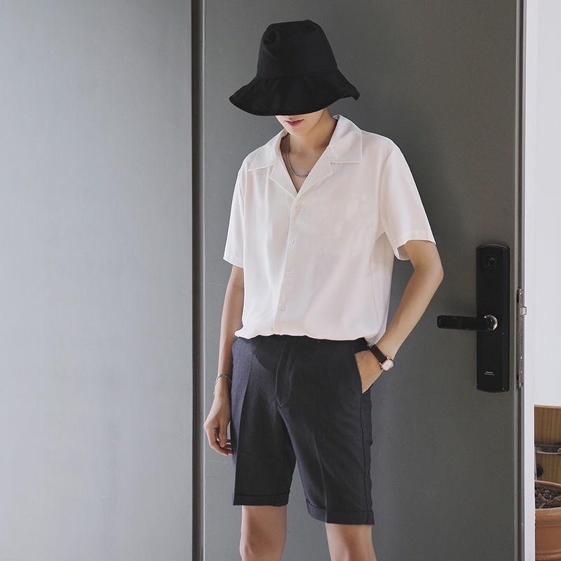 Áo sơ mi ngắn tay Nam-Nữ Cổ Vest TRƠN trắng ,đen và nâu - Kiểu sơ mi tay ngắn form rộng KenT Shop