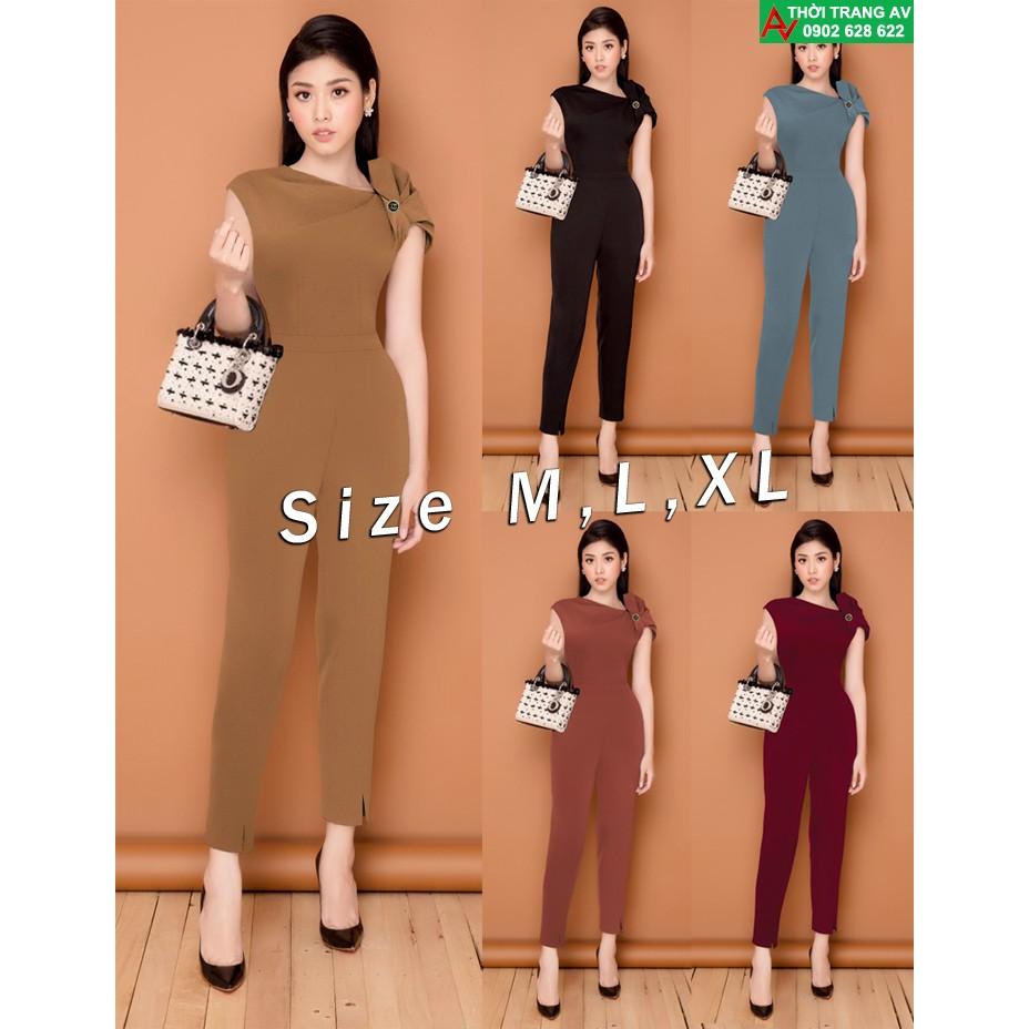 Jumpsuit - Đồ bay dài xẻ ống lệch vai cách điệu đính tag  - AV5972