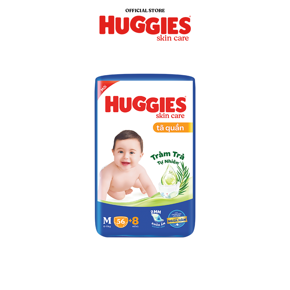 Tã/bỉm quần HUGGIES SKINCARE gói M76+8/L68/XL60/XXL54 (M56/L48/XL40/XXL36+8)