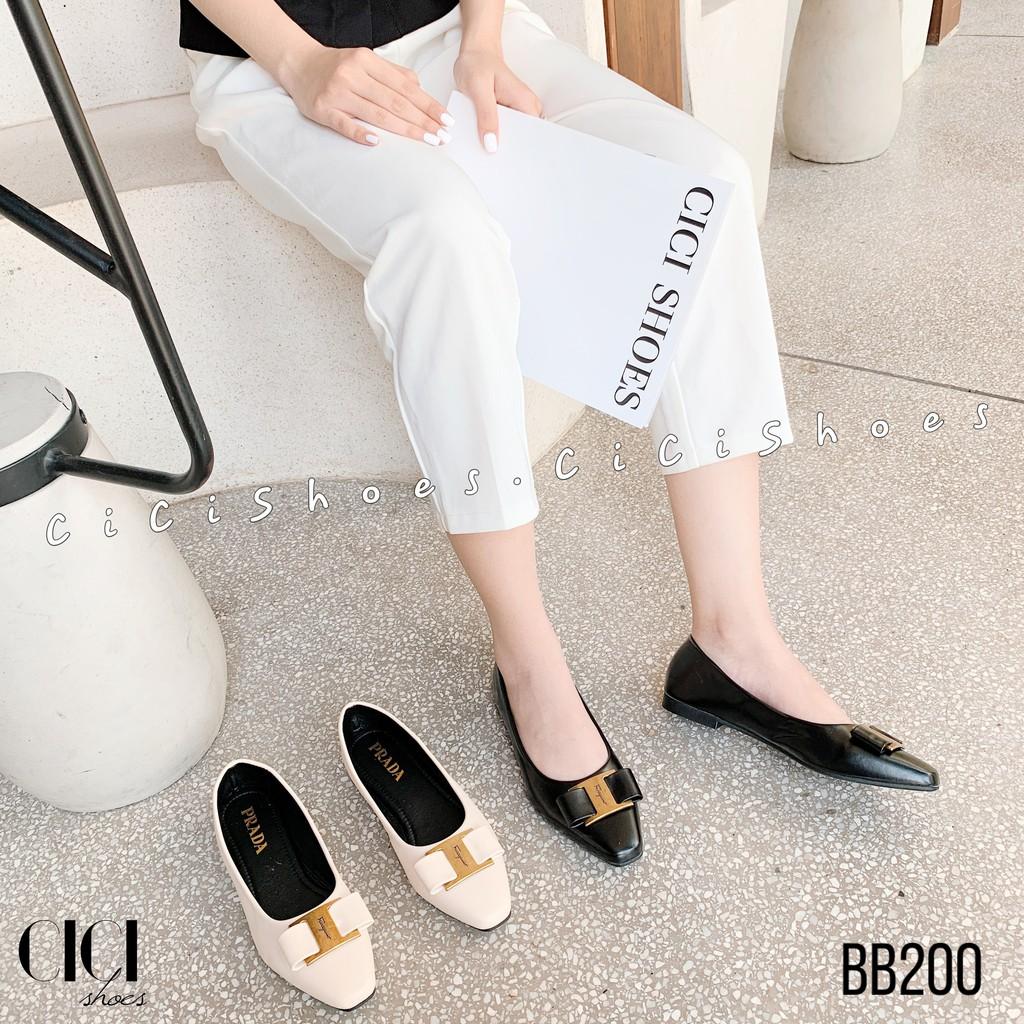 Giày búp bê nữ CiCi Shoes, giầy da lì mũi vuông khoá - BB200