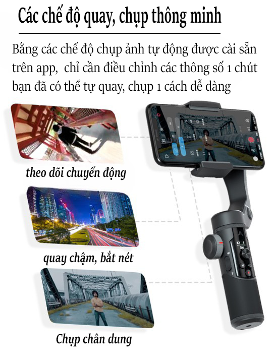 Tay cầm chống rung cho điên thoại Gimbal smart XR loại tốt, thiết bị quay phim, video, vlog, chuyên nghiệp cho điện thoại, máy ảnh, tự động cân chỉnh, chuyển cảnh mượt mà, xoay 306 độ