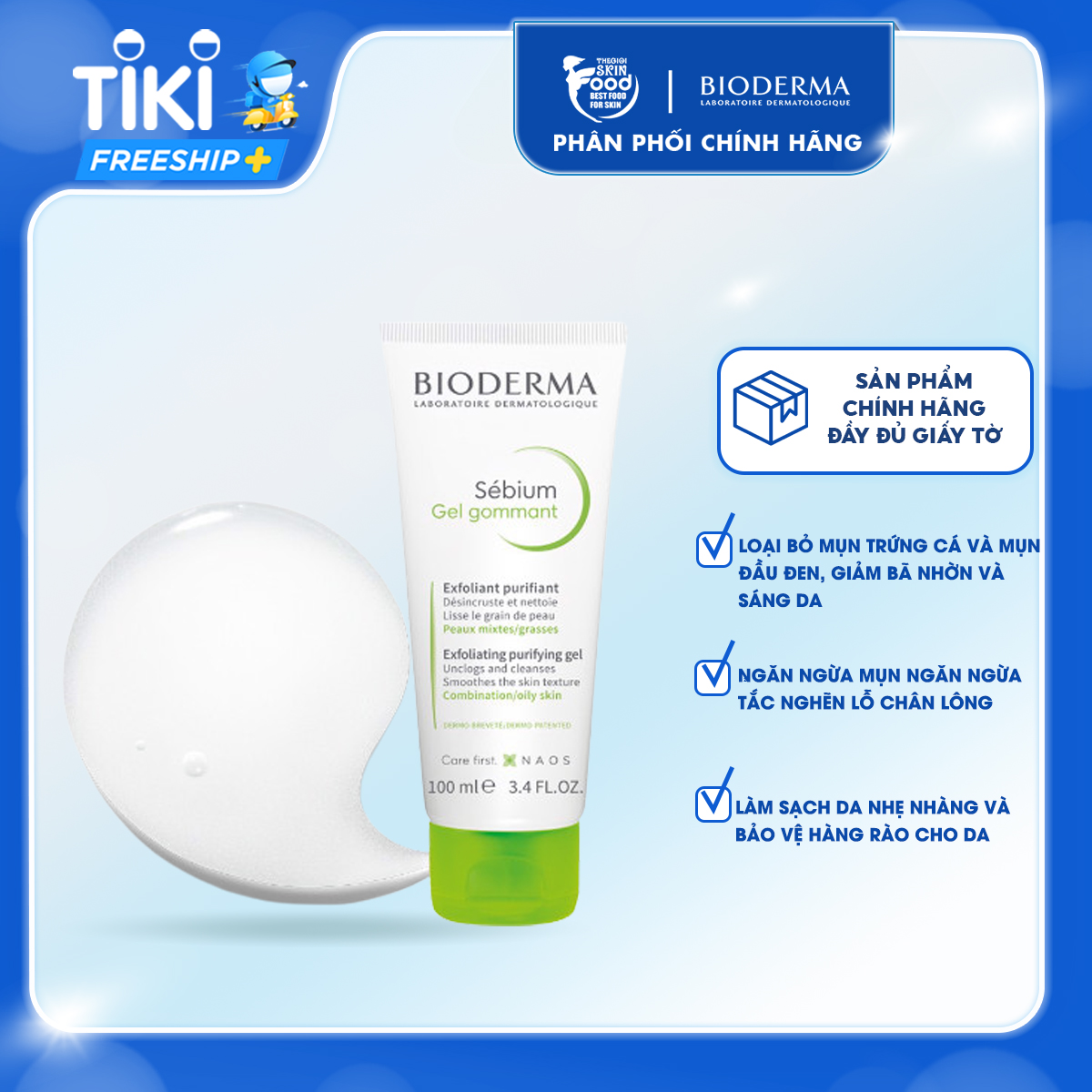 Gel Tẩy Tế Bào Chết Cho Da Dầu Mụn Bioderma Sebium Gel Gommant