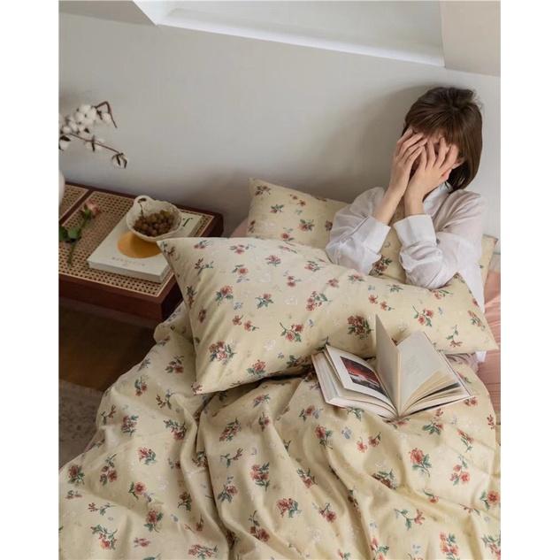 Bộ Chăn Ga Gối Cotton Living Hàng 100%cotton Nhập Khẩu Cao Cấp 4 Món Hoa Nhí Mang Phong Cách Cổ Điển