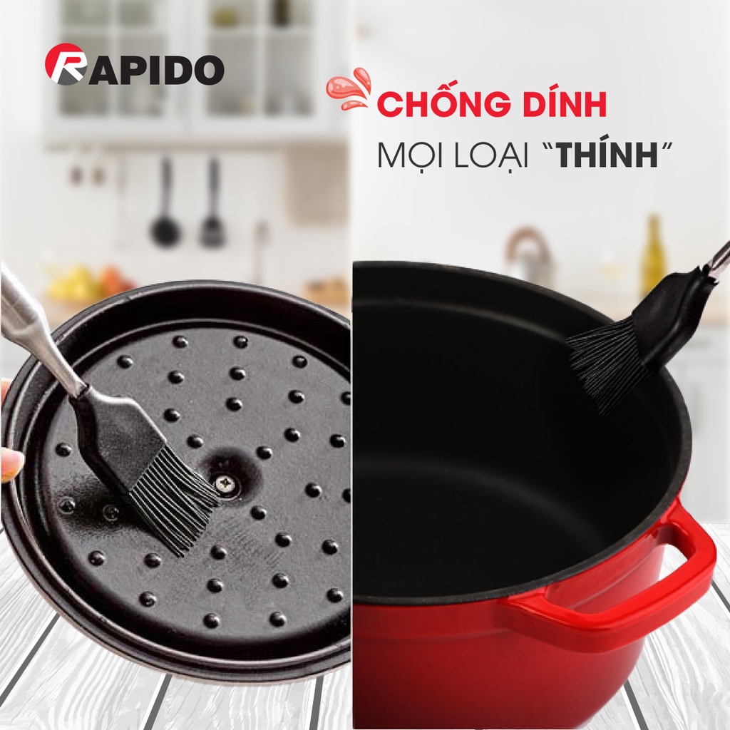 Nồi gang đúc tráng men Rapido cao cấp size 22cm phù hợp mọi loại bếp gia đình - Hàng chính hãng