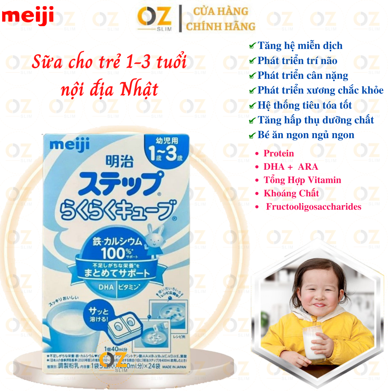 Sữa cho trẻ sơ sinh, trẻ nhỏ 0-36 tháng tuổi Meiji Nhật giàu dưỡng chất kèm DHA giúp phát triển cân đối chiều cao, cân nặng, trí não cho bé - OZ Slim Store