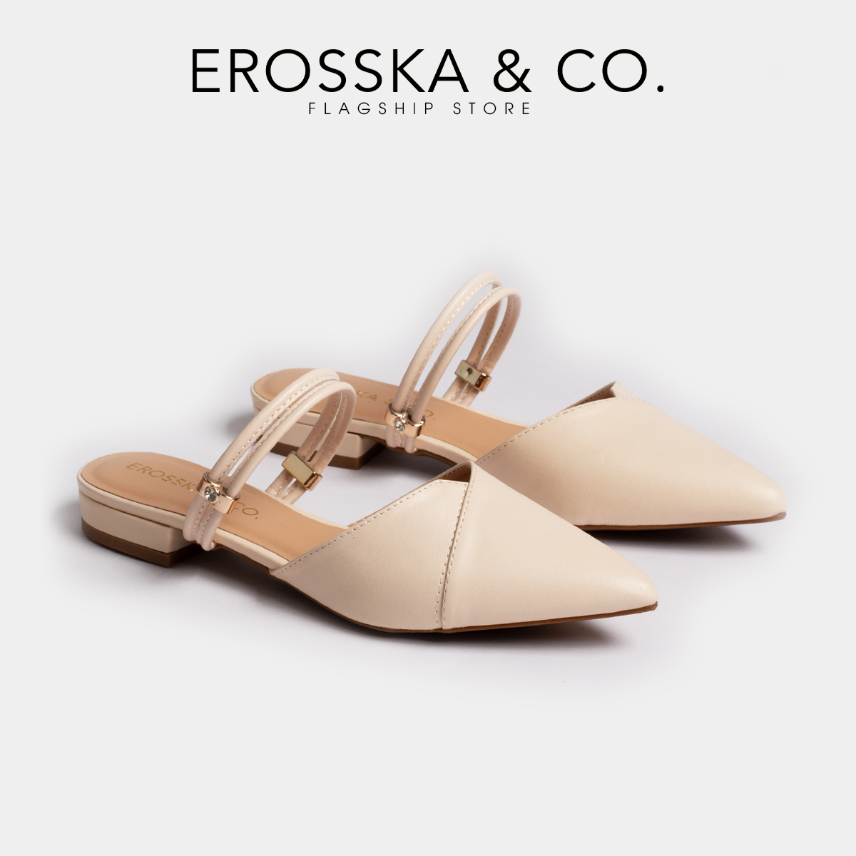 Giày Bít Mũi Phối Dây Thời Trang Erosska EL004 (Màu nude)