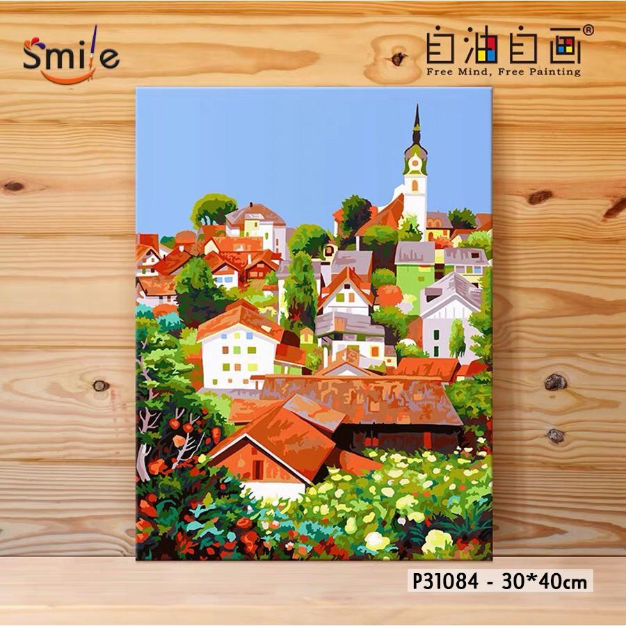 Tranh treo tường tô màu số hóa Smile những mái nhà rực rỡ P31084