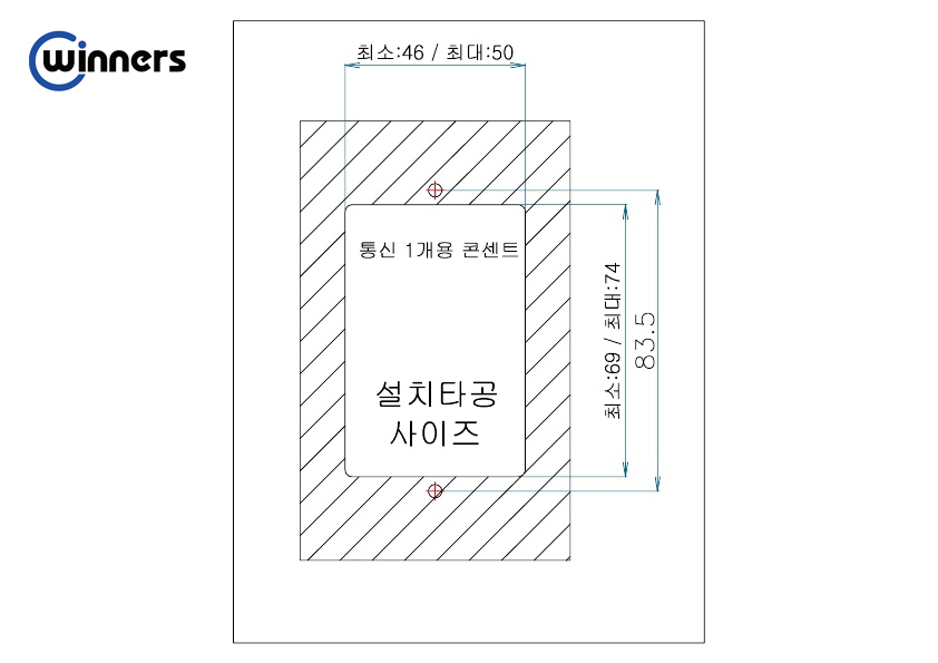 Bộ ổ cắm thoại đơn Winners TDP2-71008(E) sản xuất tại Hàn Quốc, chất liệu nhựa chống cháy, sử dụng điện 220VAC phù hợp lắp cho các đế âm tường chữ nhật tại Việt Nam