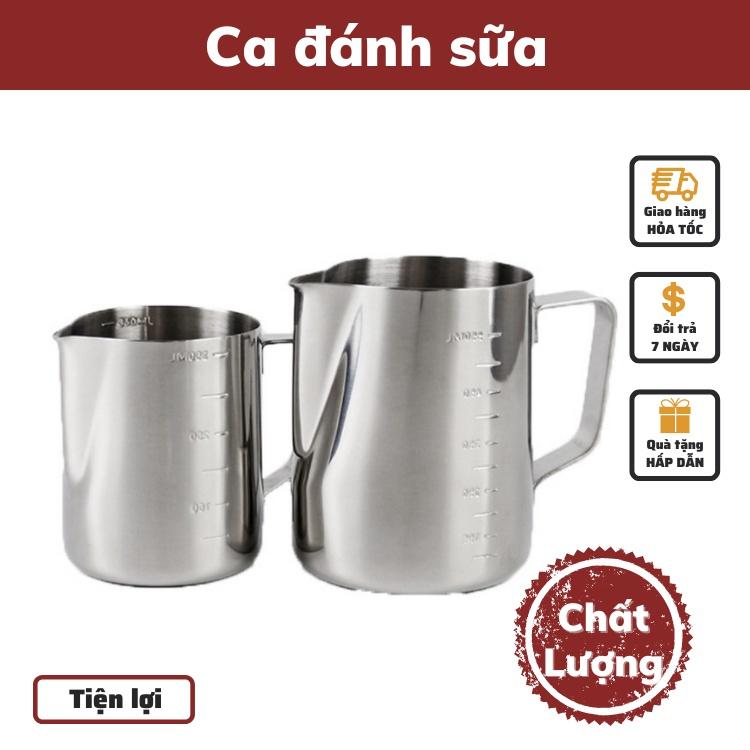 Ca đánh sữa Inox 304 cao cấp dung tích 350-550- 600ml pha latte tạo hình nghệ thuật cà phê Espresso dụng cụ pha chế