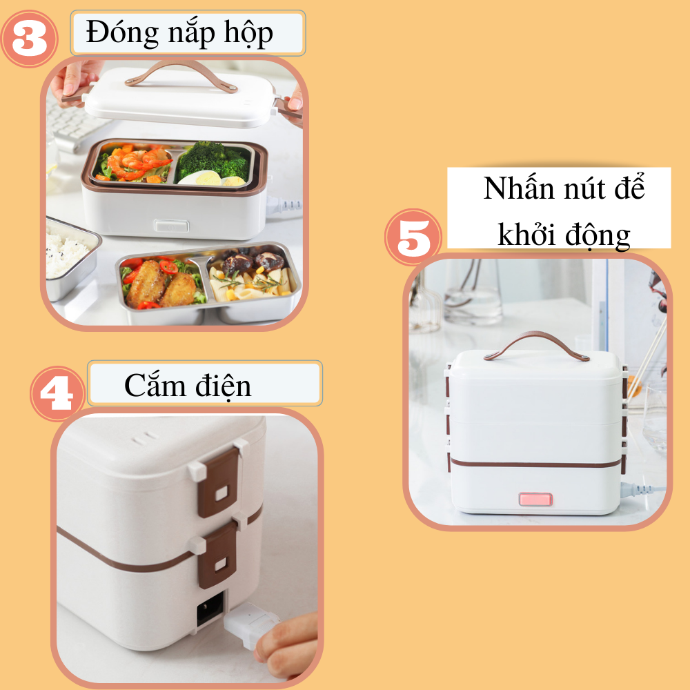 Hộp cơm cắm điện giữ nhiệt văn phòng CTFAST - A08 ( Trắng ) : Thiết kế 2 tầng tiện dụng, chất liệu inox 304 cao cấp hỗ trợ hấp, nấu chín, làm nóng đồ ăn nhanh chón g - Tặngtúi giữ nhiệt cao cấp