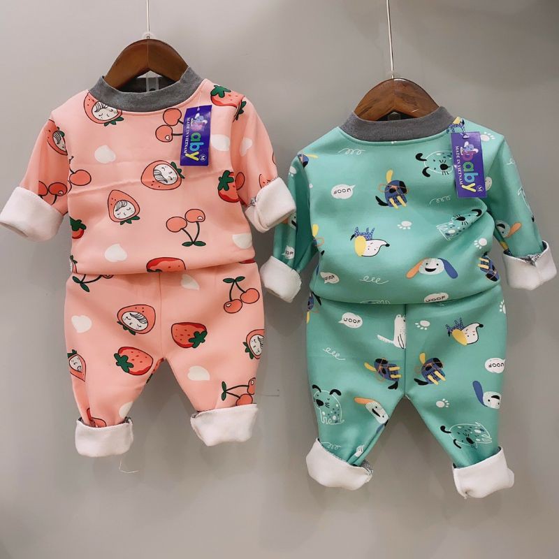 Combo 2 bộ nỉ lót lông cho bé gái họa tiết ngẫu nhiên