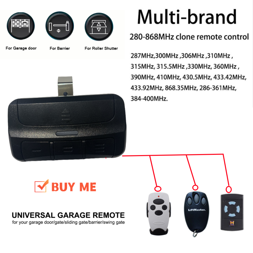 Universal 433MHz /868MHz /315 MHz điều khiển điều khiển điều khiển từ xa với tấm che mặt bằng xe Visor clip báo động từ xa