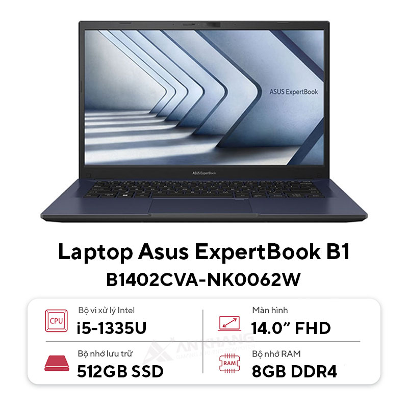 Laptop ASUS ExpertBook B1 B1402CVA-NK0062W (Intel Core i5-1335U | 8GB | 512GB | Intel UHD Graphics | 14 inch FHD | Windows 11 | Đen) - HÀNG CHÍNH HÃNG