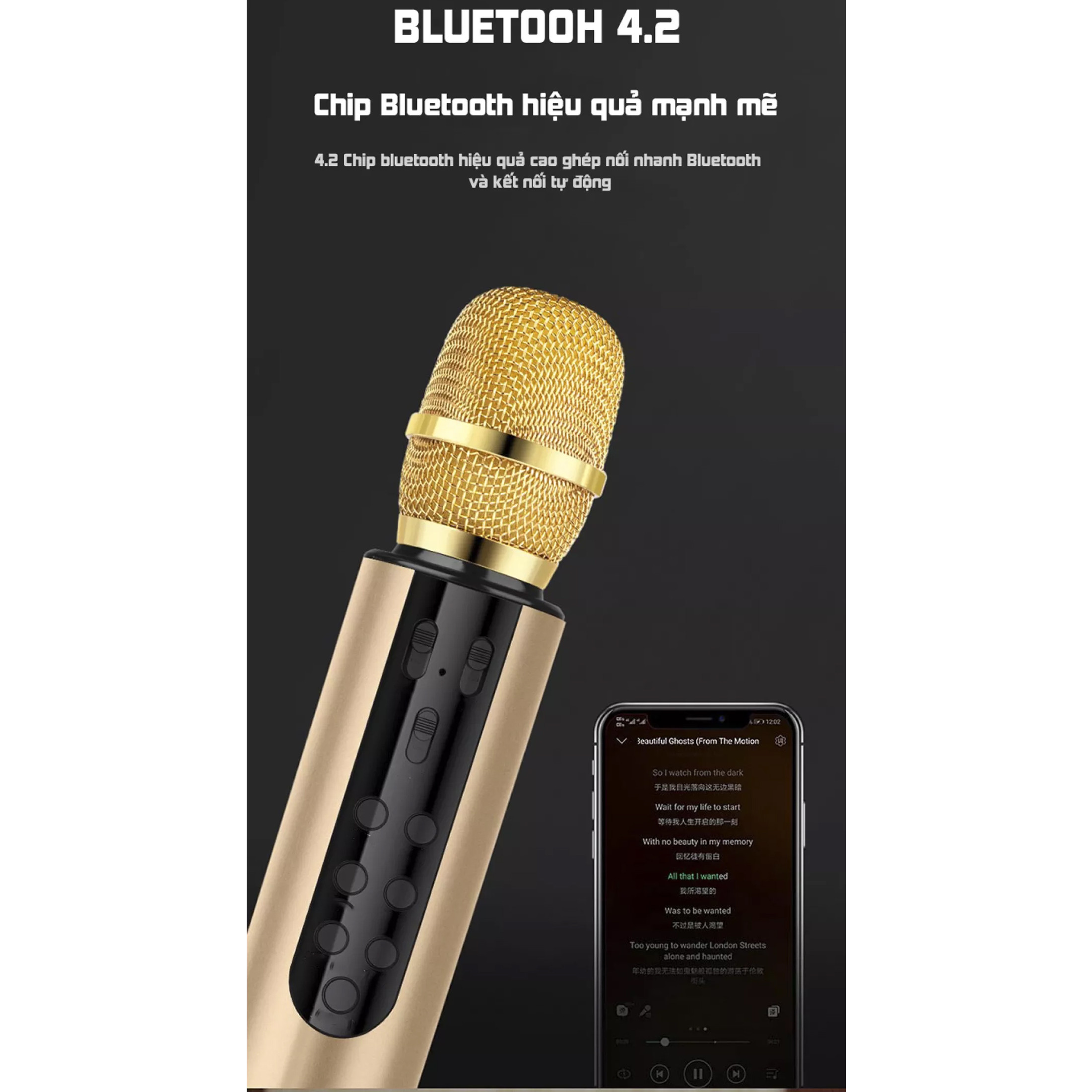 Micro không dây bluetooth kèm loa hát karaoke có khay cắm thẻ nhớ âm thanh vượt trội PKCB - Hàng chính hãng