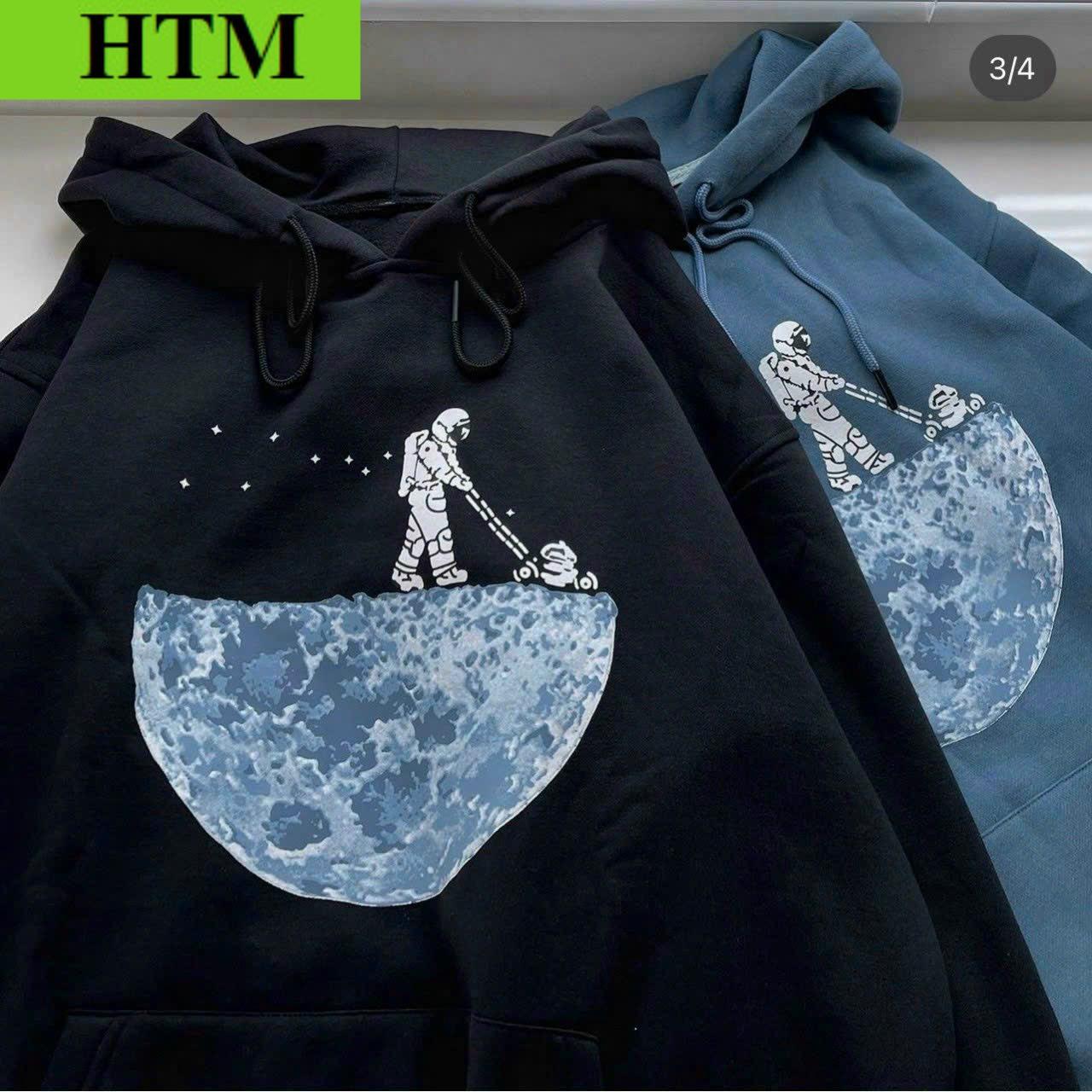 [FREESHIP] Áo Hoodie Nỉ Phối Dáng Form Rộng Áo In Mặt Trăng Bao Sắc Nét Unisex HTM FASHION - Xanh