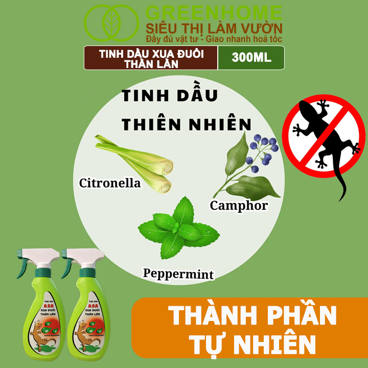 Chế Phẩm Xua Đuổi Thằn Lằn Greenhome, ASA, Chai 300ml, Xua Đuổi Thằn Lằn Mạnh Mẽ, Hiệu Quả Lâu Dài