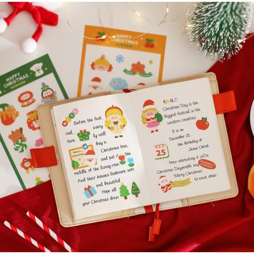 Set 6 tờ sticker Giáng sinh dễ thương ông già Noel cây thông