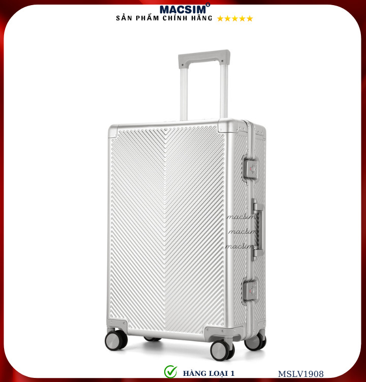 Vali hợp kim nhôm cao cấp Macsim MSLV1908 hàng loại 1 cỡ 20 inches màu đen-bạc