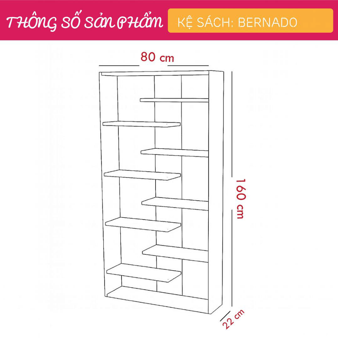 Kệ sách, kệ trang trí gỗ hiện đại SMLIFE Bernado  | Gỗ MDF dày 17mm chống ẩm | D80xR22xC160cm