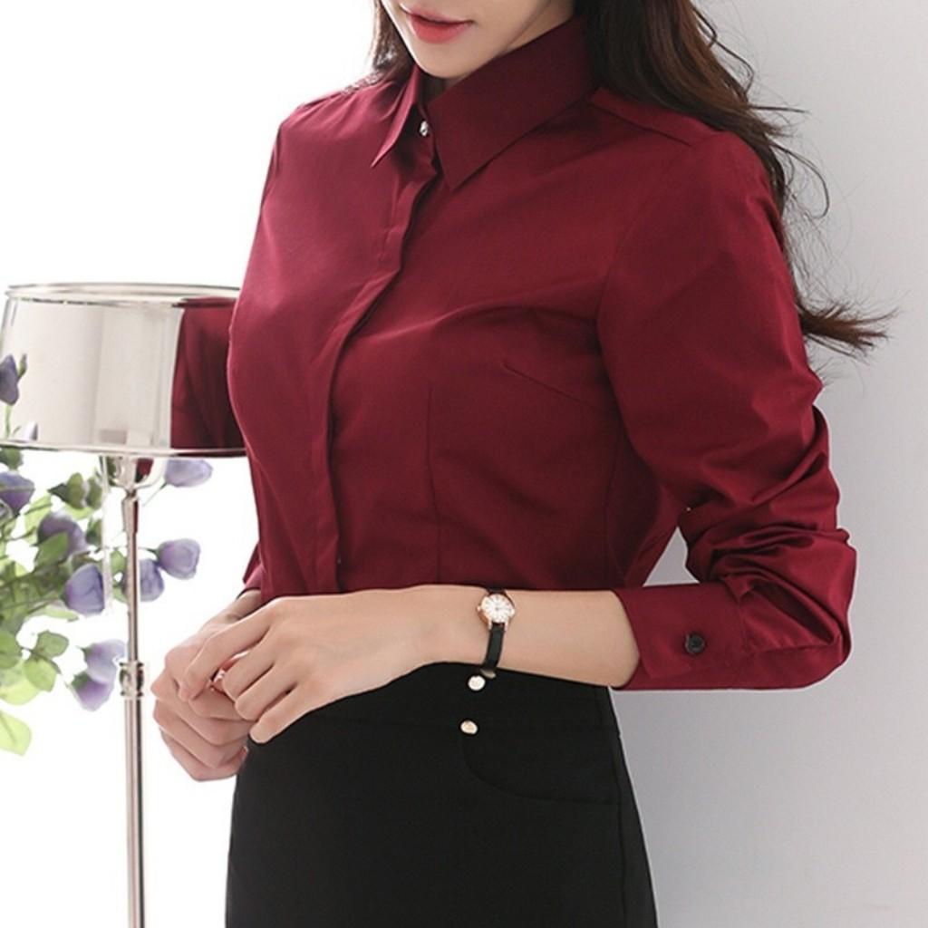 Áo sơ mi nữ trơn dài tay công sở Mã A965 TOP FASHIION SHOP chất áo sơ mi thoáng mát