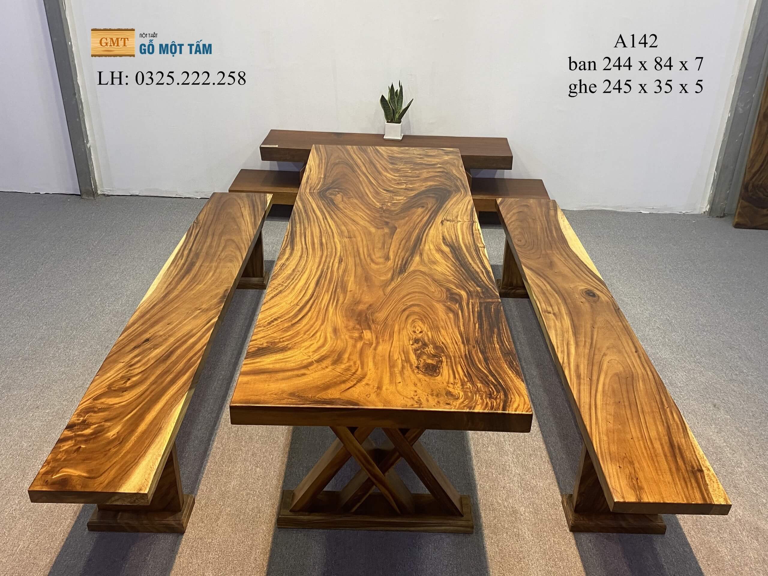 Bàn Cafe Gỗ Me Tây, Bàn Làm Việc Gỗ Me Tây, Bàn Gỗ Me Tây Nguyên Tấm Dài 2,44m Rộng 84cm Dày 7cm