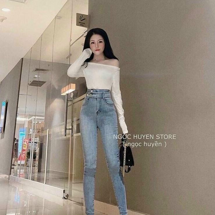 Quần jean nữ lưng cao King168, quần bò nữ cao cấp co dãn QJNU602