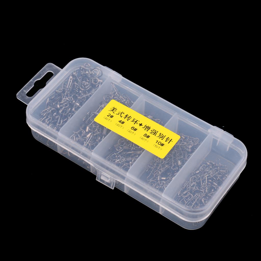 210Pcs/Box Fishing Swivels with Snaps Rolling Swivel Connector Hooked Snaps